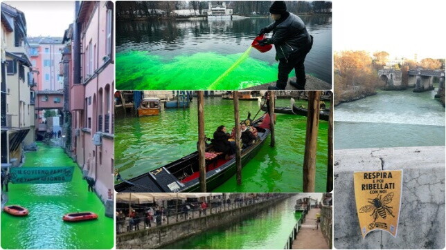 Clima, nuovi blitz degli eco-attivisti: a Venezia il Canal Grande diventa verde, a Milano colorato il Naviglio