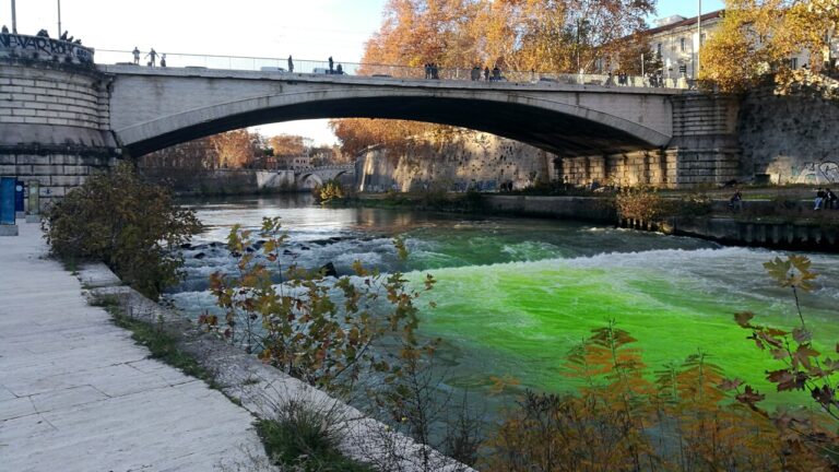 A Roma il Tevere diventa verde